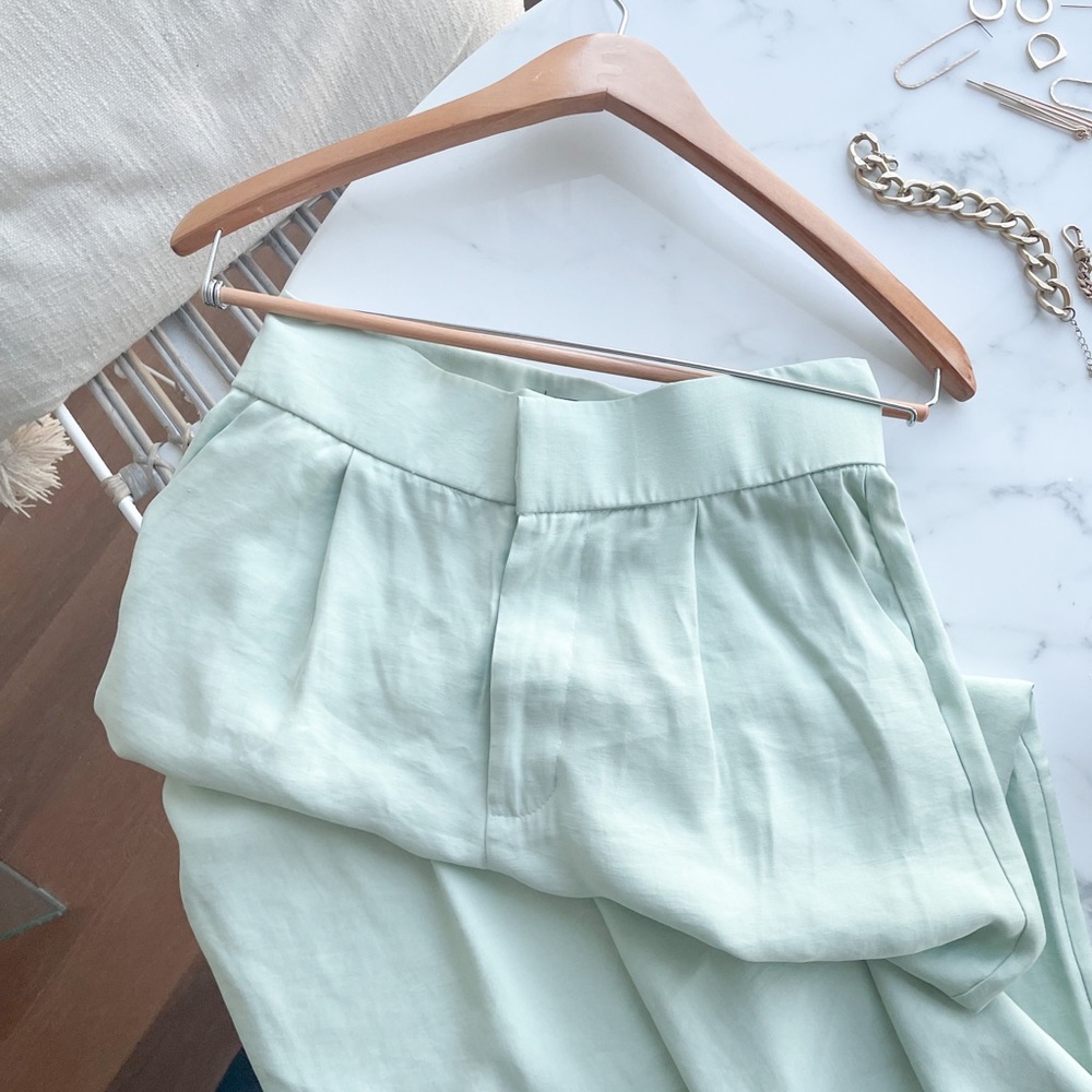 ZARA - Soft High Waisted Wide Leg Mint Pants